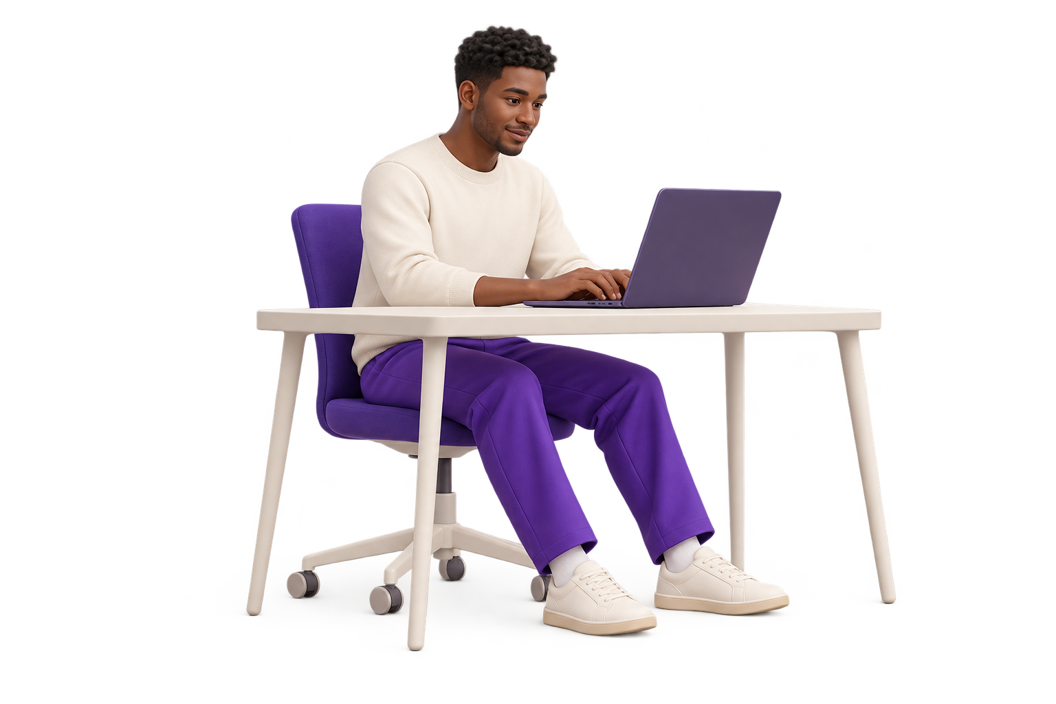 A person working at a laptop, seated at a desk